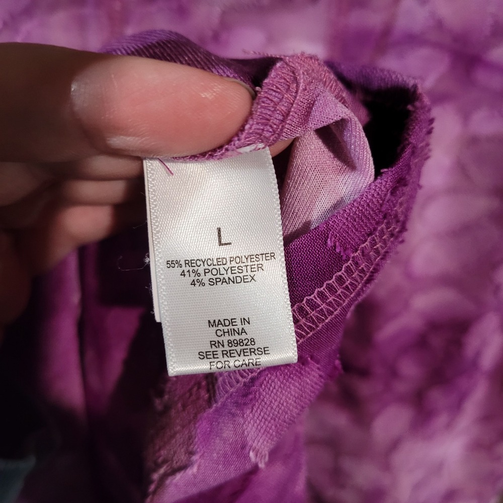LOGO by Lori Goldstein Clipped Jacquard Top Sz L Purple Ruffle Peplum Hem Artsy - Picture 8 of 9